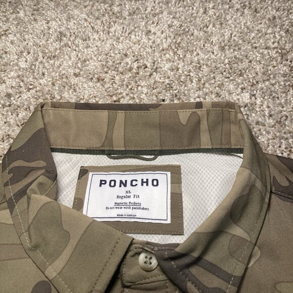 Poncho Men's XL Camouflage Magnetic Snap Button Shirt Outdoor Vented/ Pockets - Picture 3 of 7